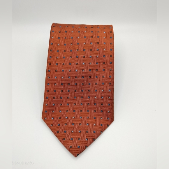 Brooks Brothers Tie Necktie Rust Brown Blue Geometric Weave Men's Silk TAG - Picture 1 of 8